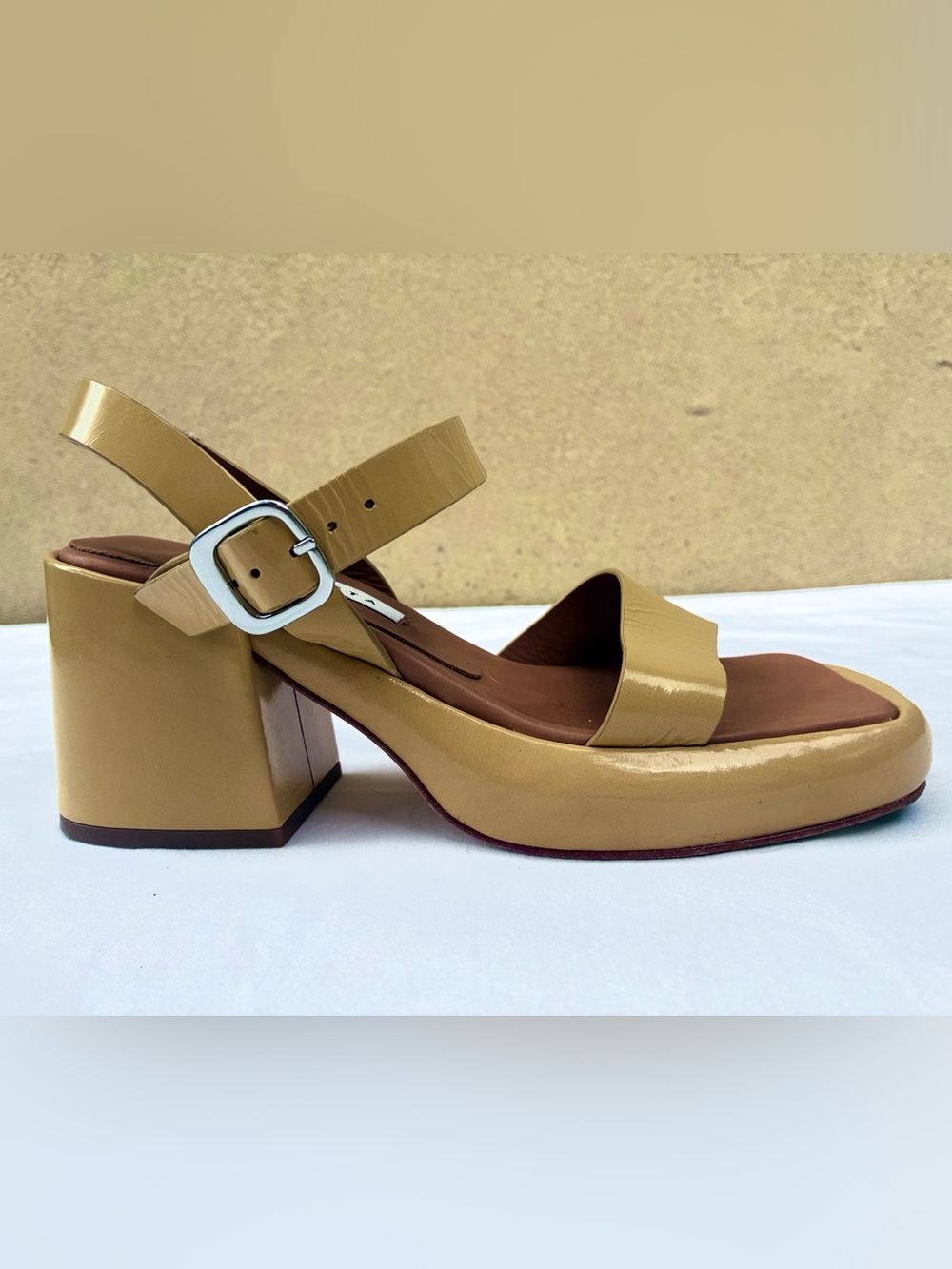 Miista Beverly Leather Platform Block Heel Sandals Size 7 EU 38 Made in Spain